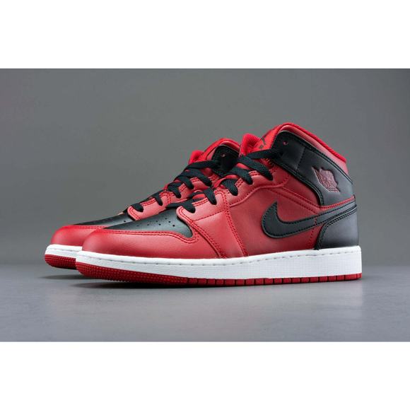 Air Jordan 1 Mid GS Shoes Reverse Bred Black Red Sneakers 554725 660 - SIZE 6Y main image 5